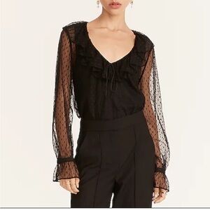 J.Crew | Ruffleneck Sheer Top in Clip Dot balloon sleeves vneck Size small